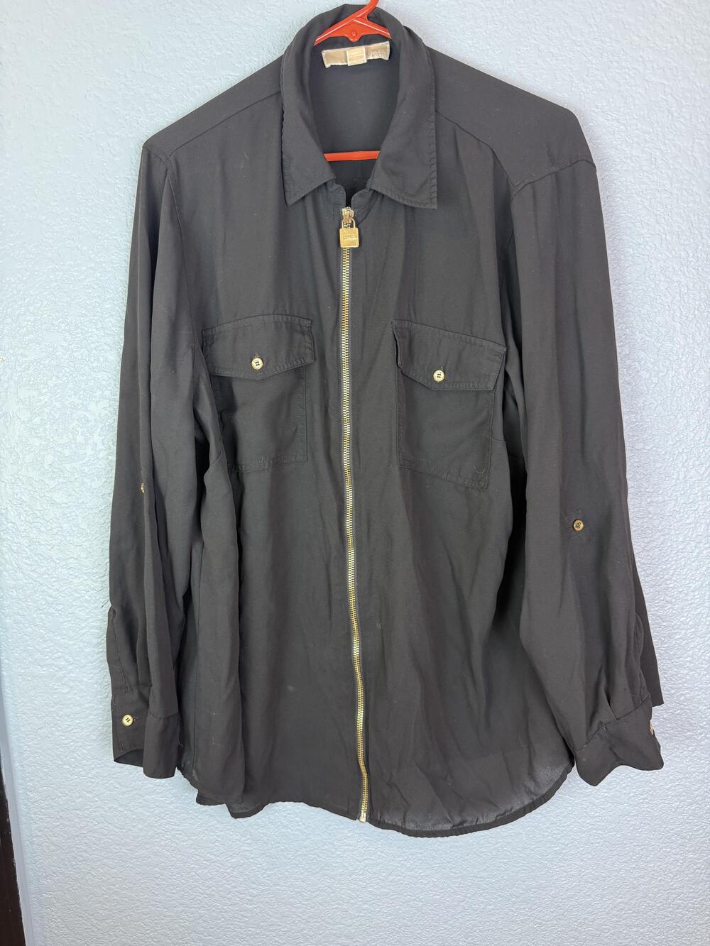 Michael Kors Jacket Womens 2XL Full Zip Utility Shirt Gold Buttons Pockets